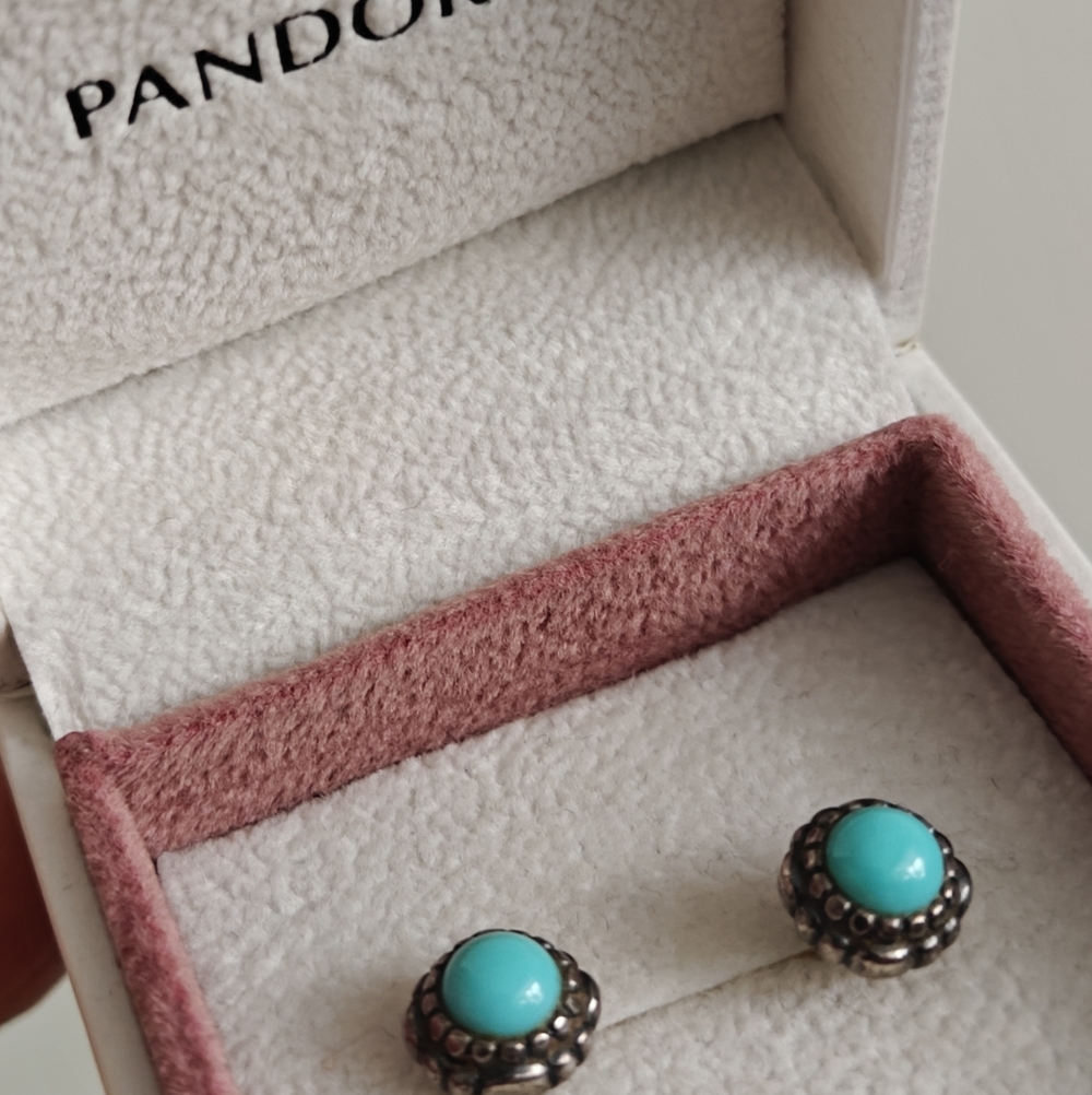 Original Pandora Turquoise Stud Silver Earrings